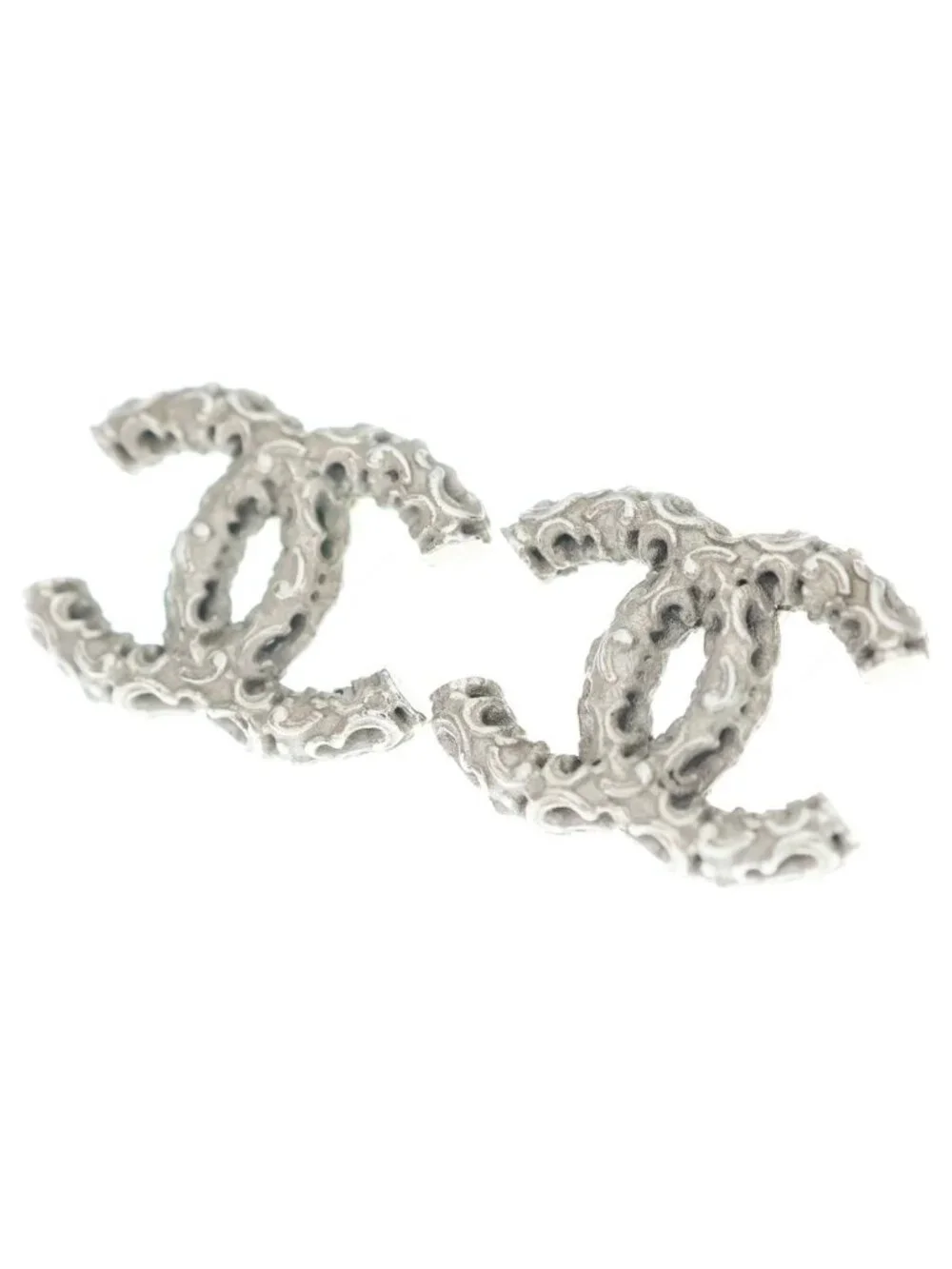 Chanel CC Logo Stud Earrings Silver